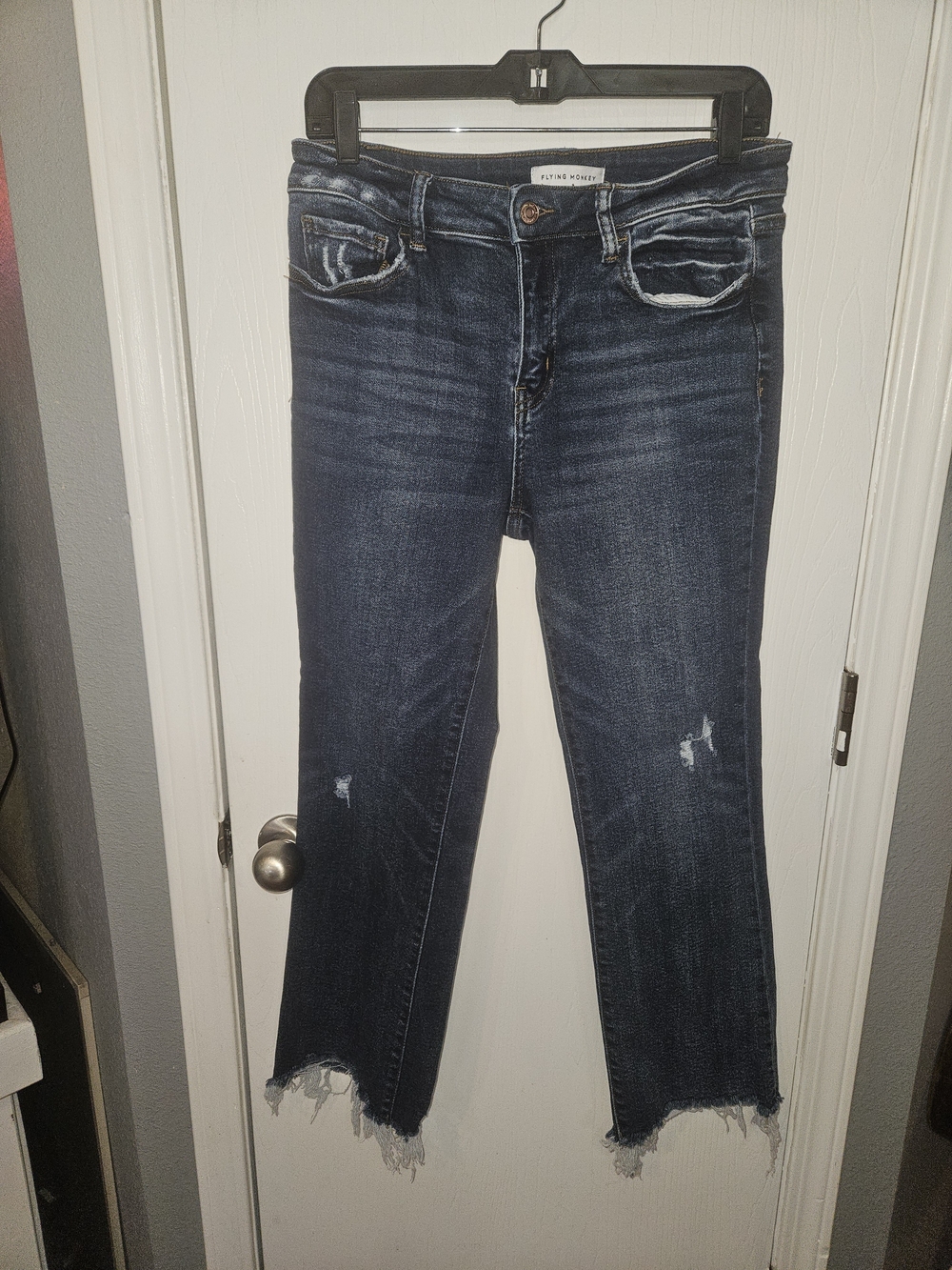 Flying Monkey Women's Dark Wash Distressed Cropped Jeans